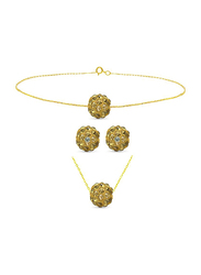 Vera Perla 3-Pieces 18K Solid Yellow Gold Jewellery Set for Women, with Necklace, Bracelet and Earrings, Brown/Gold