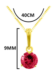 Vera Perla 18K Solid Yellow Gold Necklace for Women, with 9mm Zircon Stone Pendant, Dark Pink/Gold