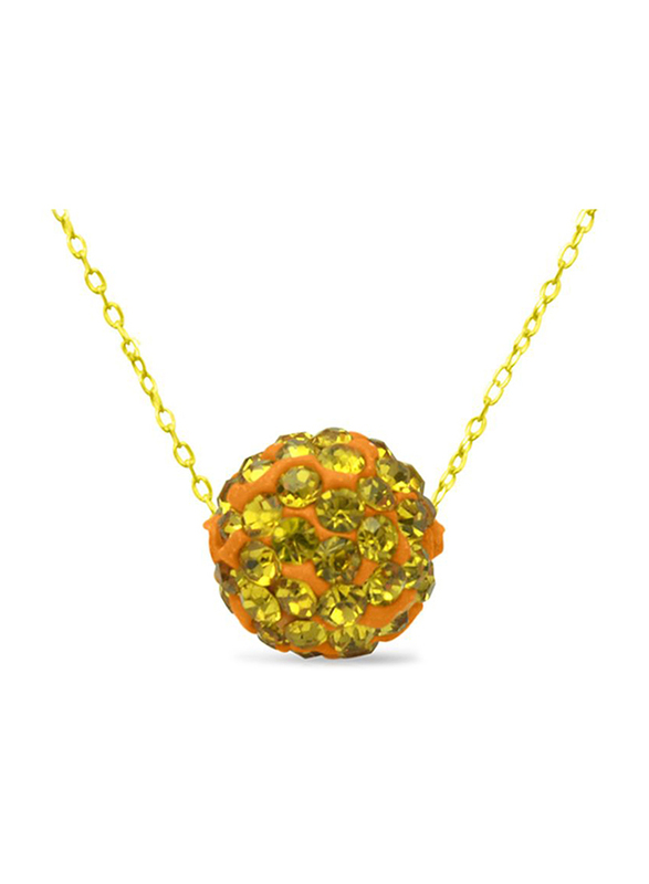 Vera Perla 18K Solid Yellow Gold Simple Necklace for Women, with 10mm Crystal Ball Pendant, Green/Orange/Gold