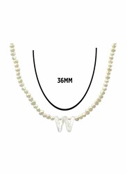 Vera Perla 10K Gold Strand Pendant Necklace for Women, with Letter W and Pearl Stones, White