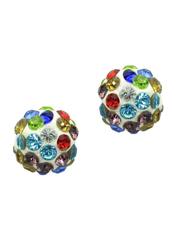 Vera Perla 18K Solid Yellow Gold Simple Ball Earrings for Women, with 10mm Crystal Ball, Multicolor