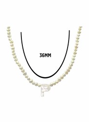 Vera Perla 18K Gold Strand Pendant Necklace for Women, with Letter P and Mother of Pearl Stones, White