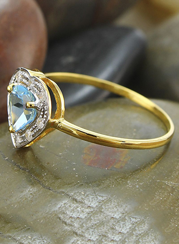 Vera Perla 18K Gold Fashion Ring for Women, with 0.08 ct Genuine Diamonds and 0.6 ct Genuine Heart Cut Topaz Stone, Blue/Gold, US 6.5