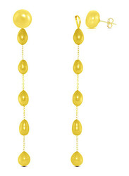 Vera Perla 18K Solid Yellow Gold Simple Dangle Earrings for Women, with Detachable 5mm Pearls Stone, Yellow/Gold