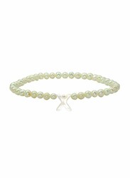 Vera Perla Elastic Stretch Bracelet for Women, with Letter X Mother of Pearl and Pearl Stone, White