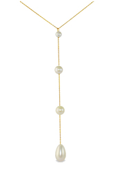 Vera Perla 10K Gold Pendant Necklace for Women, with Gradual Pearl Stone, Gold/White