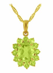 Vera Perla 18K Solid Gold Pendant Necklace for Women, with Peridot Stone, Gold/Green