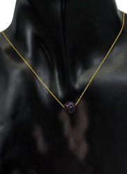Vera Perla 18K Solid Yellow Gold Simple Necklace for Women, with 10mm Crystal Ball Pendant, Dark Purple/Gold