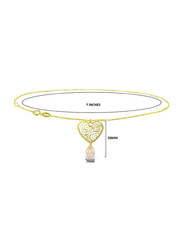 Vera Perla 18K Solid Yellow Gold Chain Bracelet for Women, with Heart and 7mm Drop Pearl Stone, Gold/Pink