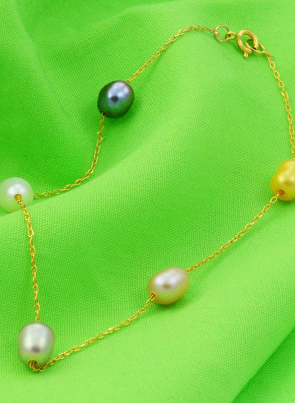 Vera Perla 10K Gold Chain Bracelet for Women, with Pearl Stone, Gold/Blue/White/Purple/Yellow