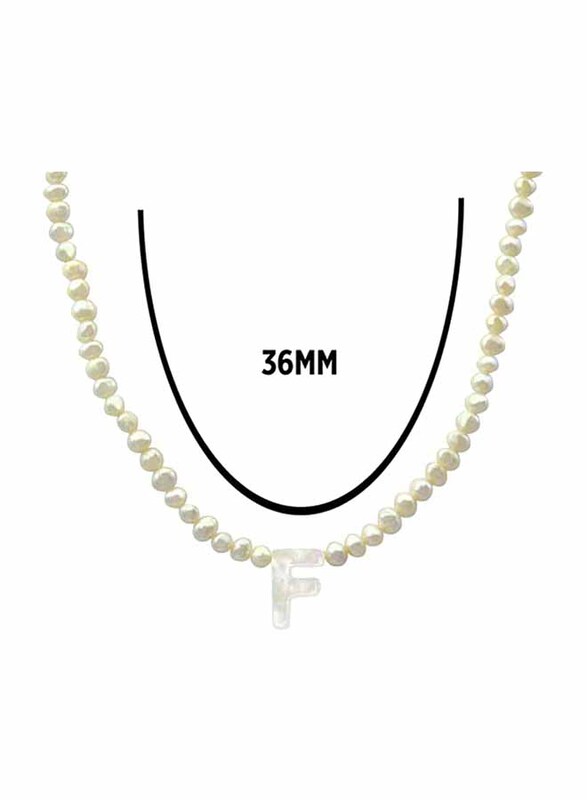 Vera Perla 10K Gold Strand Pendant Necklace for Women, with Letter F and Pearl Stones, White