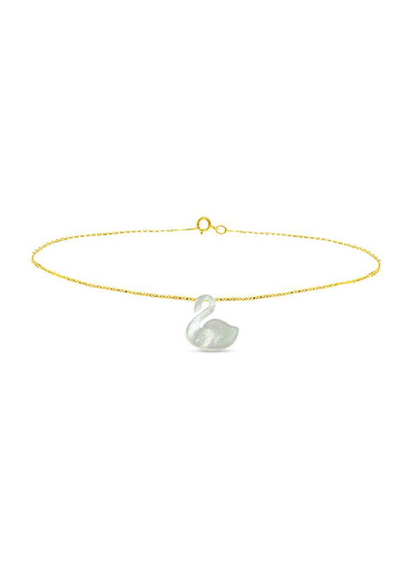 Vera Perla 18K Gold Chain Bracelet for Women, with Swan Shape Mother of Pearl Stone, Gold/Jade