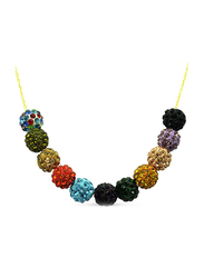Vera Perla 18K Solid Yellow Gold Chain Necklace for Women, with 10mm Crystal Balls, Multicolor
