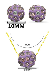 Vera Perla 2-Pieces 10K Solid Gold Jewellery Set for Women, with Necklace and Earrings, with 10 mm Crystal Ball, Gold/Light Purple