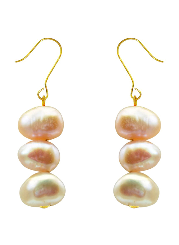 Vera Perla 18K Yellow Gold Dangle Earrings for Women, with Pearl Stone, Rose Gold