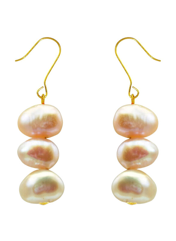 Vera Perla 18K Yellow Gold Dangle Earrings for Women, with Pearl Stone, Rose Gold