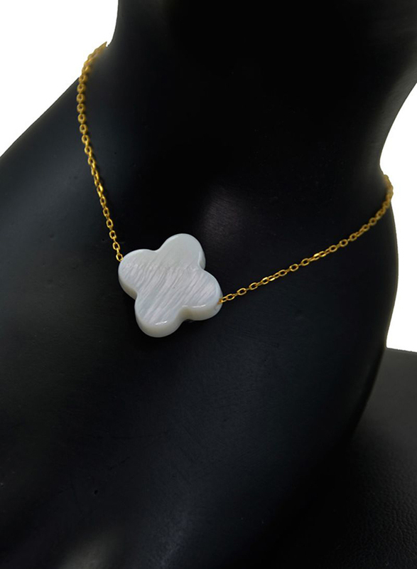 Vera Perla 10k Gold Chain Bracelet for Women, with Plum Flower Shape Mother of Pearl Stone, Gold/White