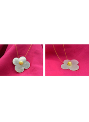 Vera Perla 2-Pieces 18K Solid Yellow Gold Pendant Necklace and Bracelet Set for Women, with Flower Shape Mother of Pearl and 7mm Pearl Stones, Jade/Gold/Yellow