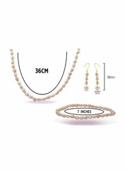 Vera Perla 3-Pieces 10K Gold Jewellery Set for Women, with 36cm Necklace, Bracelet and Hoop Earrings, with Pearl Stones, Rose Gold