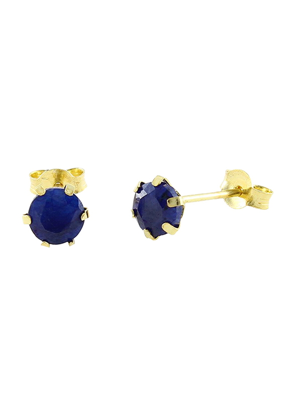 Vera Perla 18K Gold Stud Earrings for Women, with Sapphire Stone, Gold/ Blue