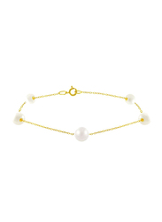 Vera Perla 18K Solid Gold Chain Bracelet Built-in Gradual for Women, with Pearl Stone, Gold/White