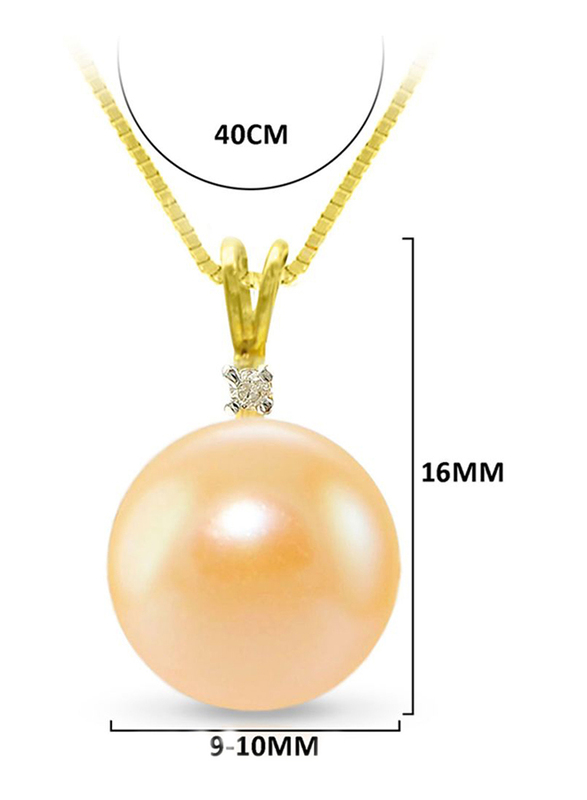 Vera Perla 18K Gold Pendant Necklace for Women, with 0.02ct Genuine Diamonds and 9-10mm Pearl Stone, Rose Gold