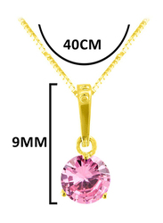 Vera Perla 18K Solid Yellow Gold Necklace for Women, with 9mm Zircon Stone Pendant, Light Pink/Gold
