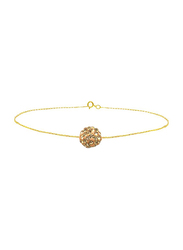 Vera Perla 18K Solid Yellow Gold Chain Bracelet for Women, with Simple 10mm Crystal Ball, Gold/Peach