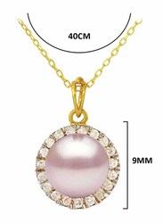 Vera Perla 18K Solid Gold Pendant Necklace for Women, with 0.10ct Genuine Diamonds and 6-7mm Pearl Stone, Gold/Purple