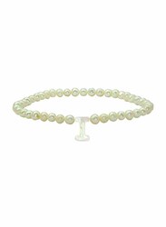 Vera Perla Elastic Stretch Bracelet for Women, with Letter I Mother of Pearl and Pearl Stone, White