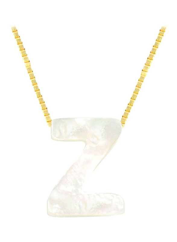 Vera Perla 18k Yellow Gold Z Letter Pendant Necklace for Women, with Mother of Pearl Stone, White/Gold