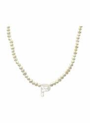 Vera Perla 10K Gold Strand Pendant Necklace for Women, with Letter P and Pearl Stones, White