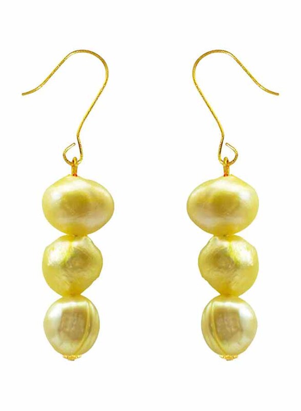 Vera Perla 10 Karat Gold Drop Earrings for Women, with Pearl Stones, Yellow