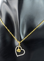 Vera Perla 18k Gold "Allah" In The Heart Pendant for Women, with 0.2ct Diamond, Gold/Silver