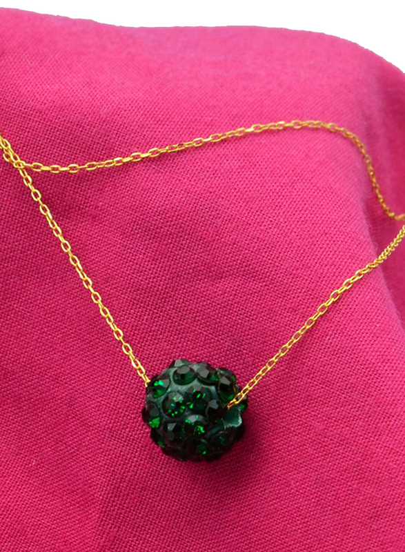Vera Perla 10K Solid Gold Pendant Necklace for Women, with 10 mm Crystal Ball, Dark Green/Gold