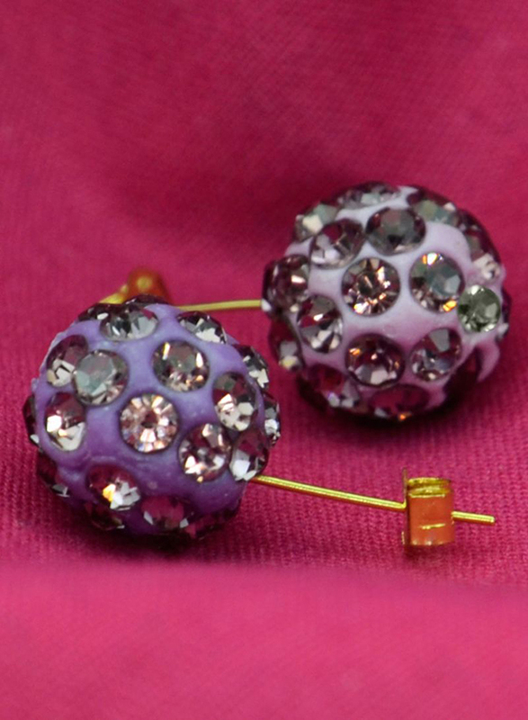 Vera Perla 10K Solid Gold Stud Earrings for Women, with 10 mm Crystal Ball, Gold/Purple