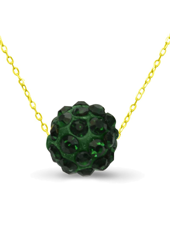 Vera Perla 10K Solid Gold Pendant Necklace for Women, with 10 mm Crystal Ball, Dark Green/Gold