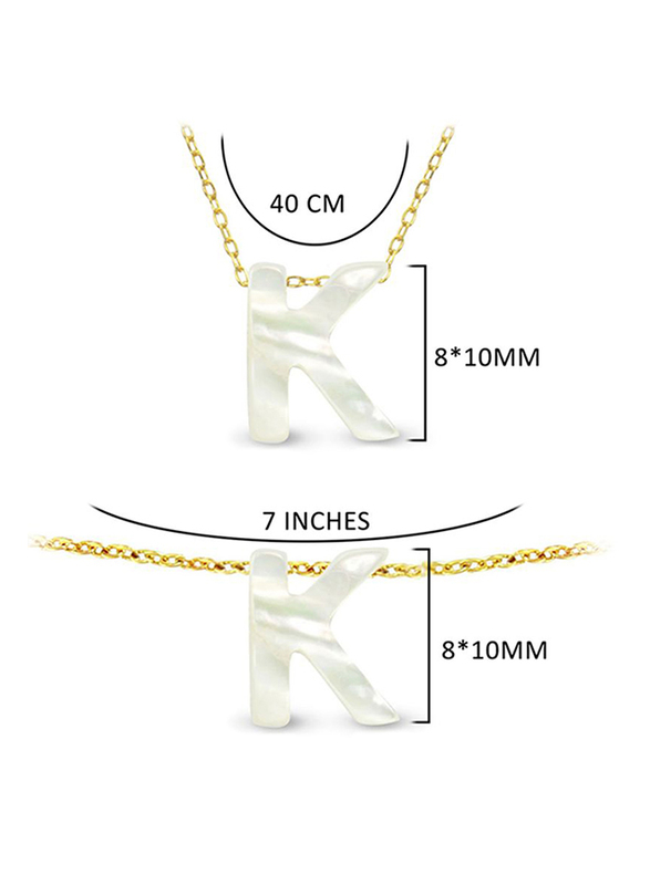 Vera Perla 2-Pieces 18K Gold Jewellery Set for Women, with Necklace and Bracelet, with K Letter Shape Mother of Pearl Stone, White/Gold
