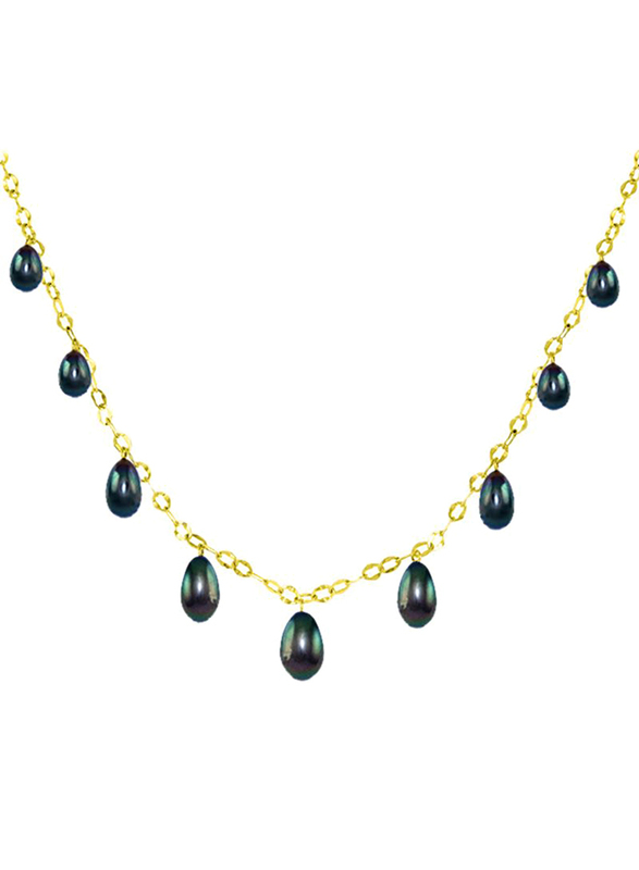 Vera Perla 18K Gold Chain Drop Necklace for Women with Pearl Stone, Black/Gold
