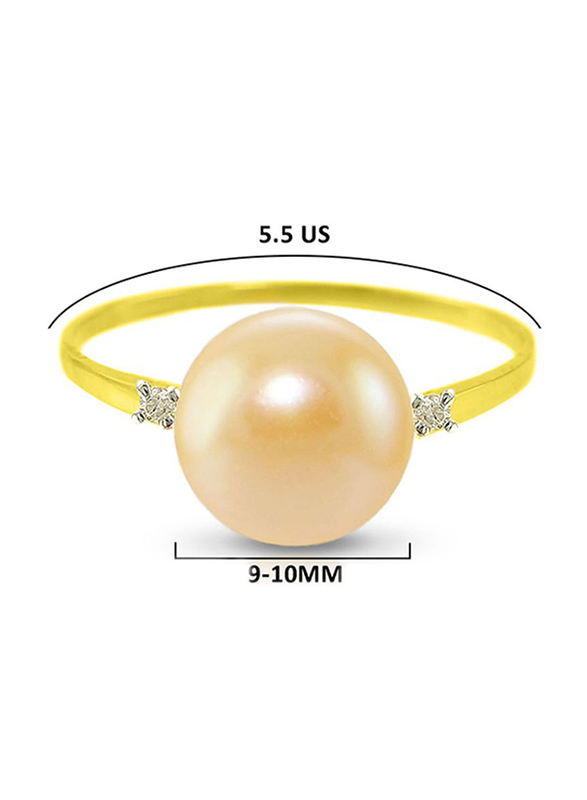 Vera Perla 18k Gold Fashion Ring for Women, with 0.04 ct Diamonds and 9-10mm Pearl, Peach/Gold, US 5.5