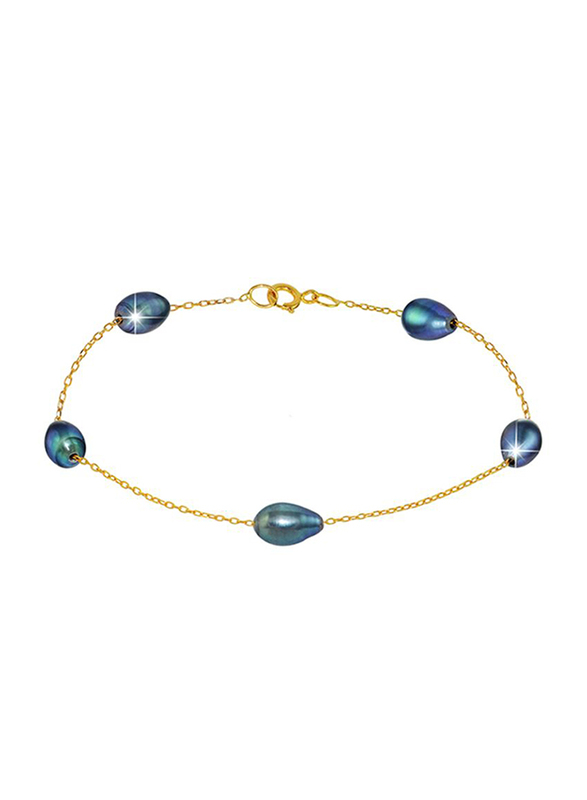 Vera Perla 10k Gold Chain Bracelet for Women, with Pearl Stone, Gold/Blue