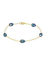 فيرا بيرلا سوار من الذهب عيار 10 قيراط للنساء، مع أحجار اللؤلؤ باللون الأزرق.
