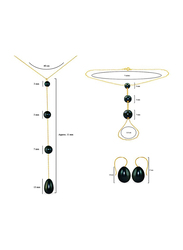Vera Perla 3-Pieces 10K Gold Jewellery Set for Women, with Necklace, Bracelet and Earrings, with Built-in Gradual Drop Pearls Stone, Black