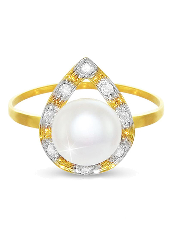 Vera Perla 18K Gold Fashion Ring for Women, with 0.08 ct Diamond and 6mm Pearl Stone, White/Gold, US 6