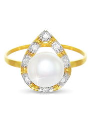 Vera Perla 18K Gold Fashion Ring for Women, with 0.08 ct Diamond and 6mm Pearl Stone, White/Gold, US 6