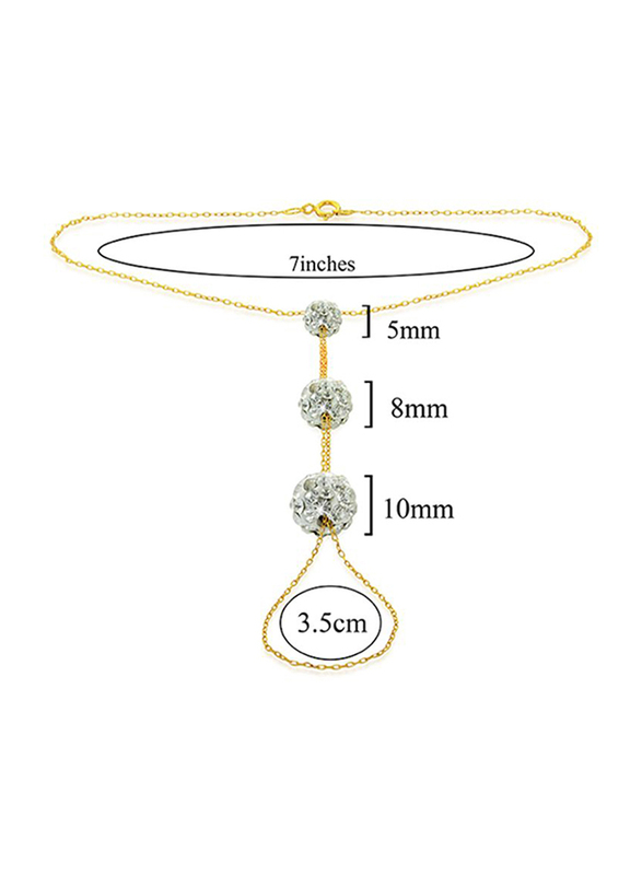 Vera Perla 10K Gold Chain Bracelet for Women, with Built-in Gradual Crystal Ball, Gold/Silver