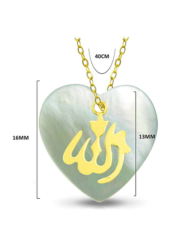 Vera Perla 18K Gold Necklace for Women, with Mother of Pearl Heart Allah Pendant, Jade/Gold