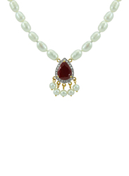 Vera Perla 18K Gold Necklaces for Women, with 0.12ct Diamonds and Royal Indian Ruby Stone Pendant, White/Red