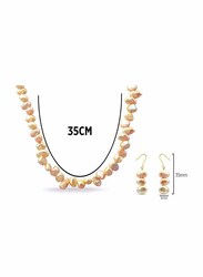 Vera Perla 2-Pieces 18K Gold Strand Jewellery Set for Women, with Necklace and Earrings, with Pearl Stones, Rose Gold