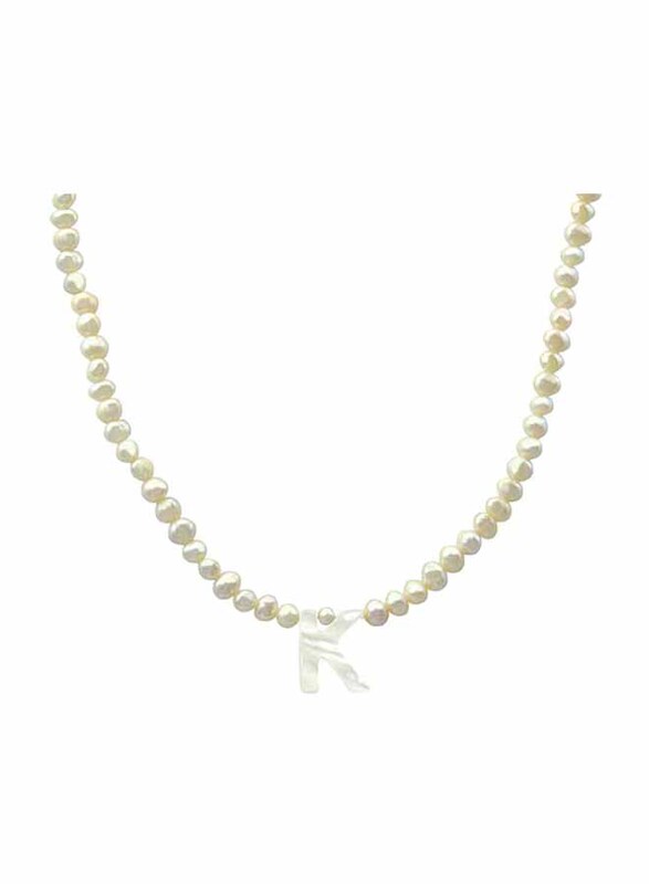 Vera Perla 18K Gold Strand Pendant Necklace for Women, with Letter K and Mother of Pearl Stones, White